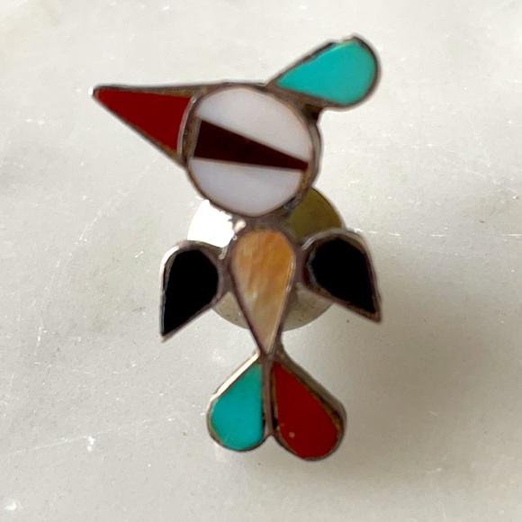 Vintage Zuni Native American Thunderbird Lapel Pin or Tie Tack - Picture 3 of 7